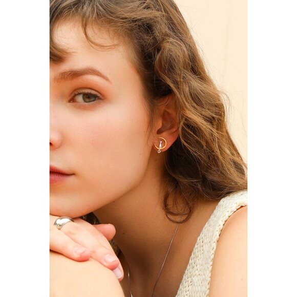 Women's S.Leaf 18Karat Plated Cat Earrings 925 Sterling Silver Hypoallergenic - Picture 2 of 9